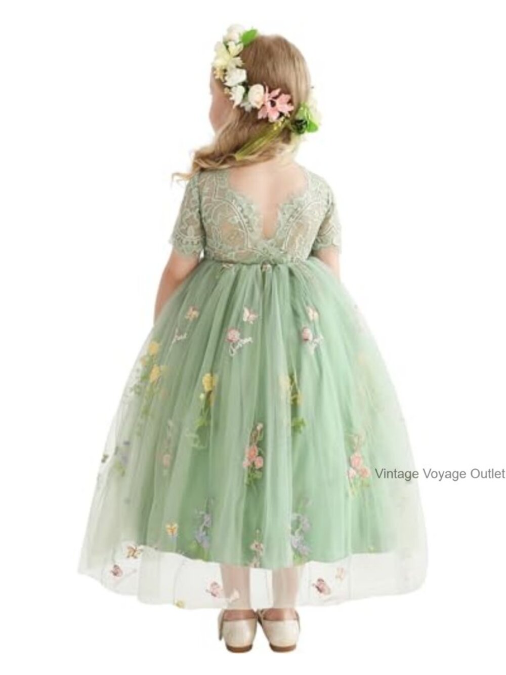 Girls Flower Girl Dress Tulle Lace V Back Toddler Wedding